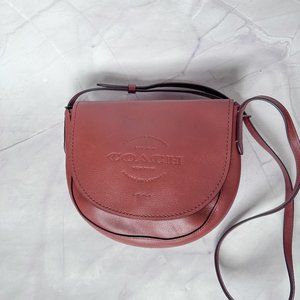Coach Brown Leather Crossbody Handbag w/ Magnetic Button for Closure